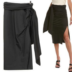 Carolina Herrera Pencil Skirt High Slit Ruched Long Sash Midi Black Size 4 New